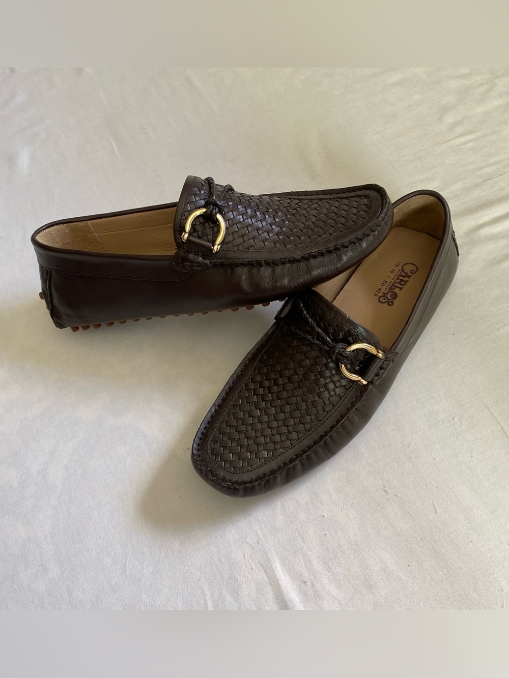 Carlos Men’s Brown Driving Loafers with Gold Bit - Size 10 US